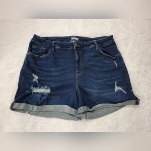 Ava & Viv  Womens 20W Comfy Distressed Blue Jean Shorts Extra Stretch